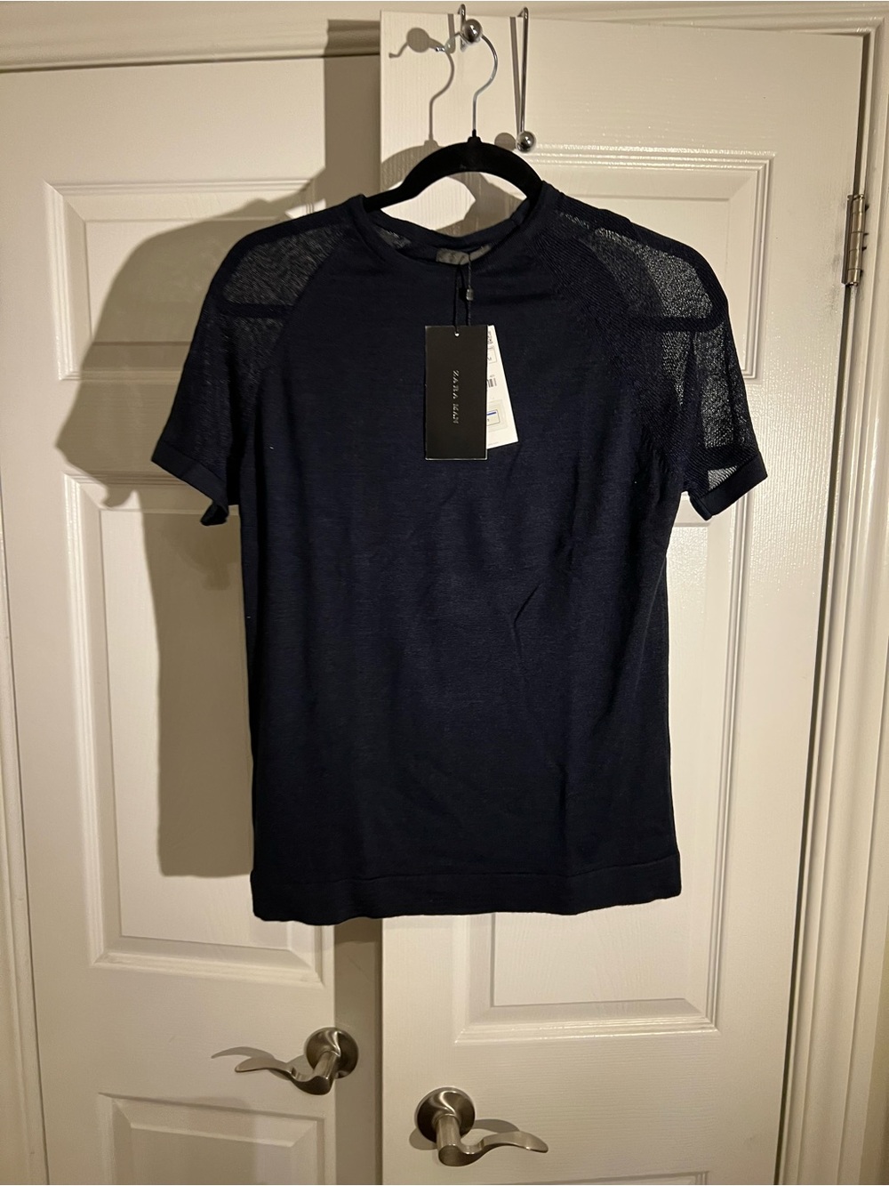 Zara Navy Crewneck Short-Sleeve Knit Sweater
